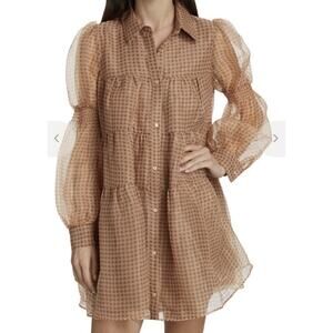 En Saison Gingham Organza Tiered Mini Dress Size M